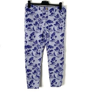 Vineyard Vines Blue Striped Palm Print Chino Pants Resort Tropical Stretch Pants